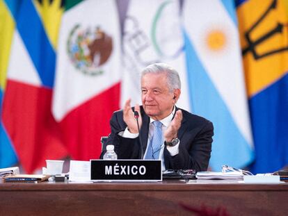 Andrés Manuel López Obrador, participando en la Sexta Cumbre de la CELAC en el Palacio Nacional.