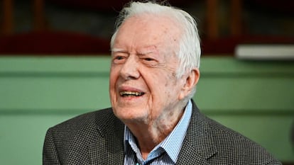 In this Nov. 3, 2019 file photo, former President Jimmy Carter teaches Sunday school at Maranatha Baptist Church in Plains, Ga.