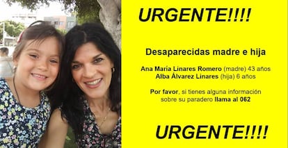 Imagen de la madre y la hija en los mensajes que la familia difundió para alertar de su desaparición.