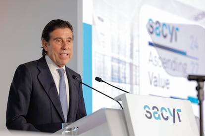 El presidente de Sacyr, Manuel Manrique, esta mañana durante su intervención en la junta de accionistas.