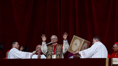 Robert Francis Prevost addresses the faithful in St. Peter's Square on Thursday.