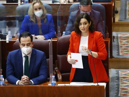  Isabel Diaz Ayuso and Ignacio Aguado durante un pleno en la Asamblea de Madrid.