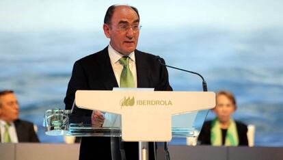 El presidente de Iberdrola, Ignacio Sánchez Galán, este viernes durante la Junta de Accionistas de la compañía eléctrica. 