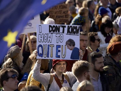 People protest against Brexit in London.