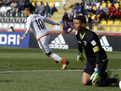 El jugador de la selección mexicana Claudio Zamudio celebra el gol anotado frente Ecuador durante el encuentro de cuartos de final del Mundial de Fútbol Sub17.