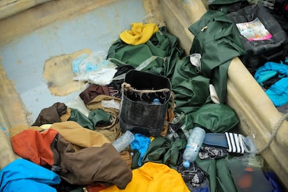 Image taken on February 19, 2022 in Puerto de los Cristianos, Tenerife, showing the remains of objects and toiletries used during a crossing. Women are in a more vulnerable situation when it comes to personal hygiene, as in many African countries, menstruation is still a taboo subject that inspires rejection.