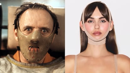 Desde la izquierda, Anthony Hopkins en 'El silencio de los corderos', y la nueva 'face wrap' de Skims.