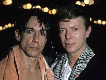 Iggy Pop and David Bowie, at the Ritz Hotel in New York City, circa 1986.