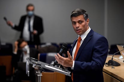 Leopoldo López, opositor venezolano, durante una conferencia de prensa en Madrid, en 2020.