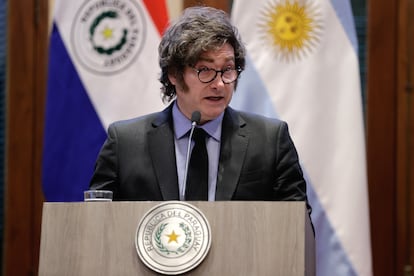 Javier Milei en un evento en Paraguay, el 9 de abril.