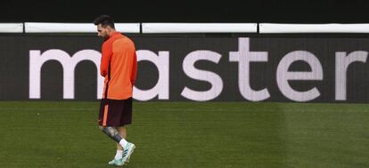 Messi, en la sesin previa al duelo ante el Sporting.