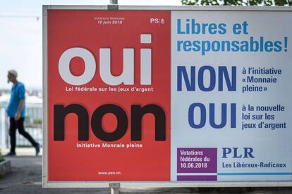 Un cartel sobre el referéndum sobre la creación del dinero