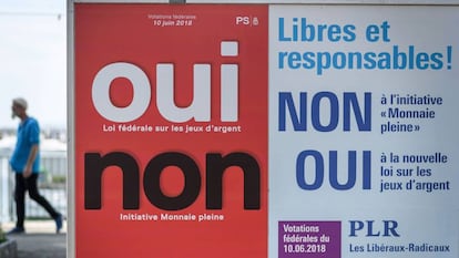 Un cartel sobre el referéndum sobre la creación del dinero