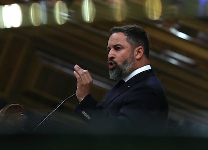 El líder de Vox, Santiago Abascal, interviene en la primera jornada del debate sobre el estado de la nación. 