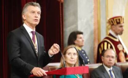 President Macri addresses the Spanish Congress on Wednesday.