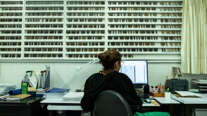 Una científica trabaja en el laboratorio del CIAT en Palmira, Colombia, en agosto de 2022.