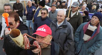 Concentración de marineros gallegos que reclaman a Noruega una pensión, el pasado mes de enero.