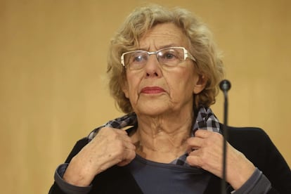 Madrid Mayor Manuela Carmena speaks to reporters on Monday.