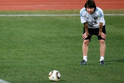 Messi, durante el entrenamiento de la selección argentina en Pretoria.