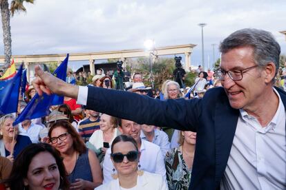 PALMA DE MALLORCA, 02/06/2024.- El presidente del PP, Alberto Núñez Feijóo, participa en el acto central de la campaña de su partido en Baleares para las elecciones europeas del 9 de junio.- EFE/Cati Cladera