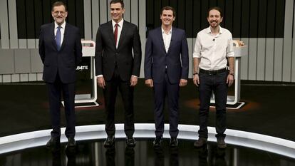 Mariano Rajoy, Pedro Sánchez, Albert Rivera y Pablo Iglesias, antes del debate electoral de junio de 2016.