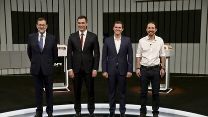 Mariano Rajoy, Pedro Sánchez, Albert Rivera y Pablo Iglesias, antes del debate electoral de junio de 2016.