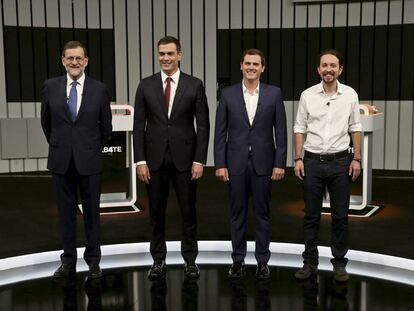 Mariano Rajoy, Pedro Sánchez, Albert Rivera y Pablo Iglesias, antes del debate electoral de junio de 2016.