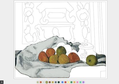 Art Coloring Book es uno de los juegos 'online' que Google propone para conocer mejor la obra de los artistas contenida en las más de 2.000 instituciones culturales de 80 países con las que colabora Google. EN la imagen, uno de los famosos fruteros de Cezanne. |