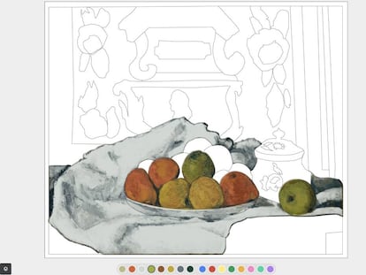 Art Coloring Book es uno de los juegos 'online' que Google propone para conocer mejor la obra de los artistas contenida en las más de 2.000 instituciones culturales de 80 países con las que colabora Google. EN la imagen, uno de los famosos fruteros de Cezanne. |