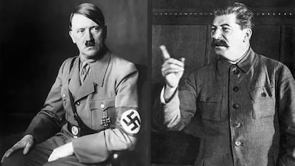 Fotomontaje con los retratos de Hitler y Stalin.