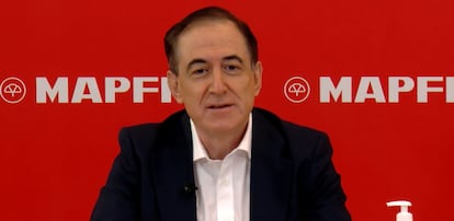 El presidente de Mapfre, Antonio Huertas, durante la presentación de resultados del primer trimestre de 2020. EUROPA PRESS
05/05/2020