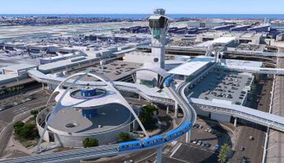 Recreación del futuro 'people mover' en el aeeropuerto de Los Ángeles (EE UU).