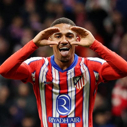 Soccer Football - Copa del Rey - Quarter Final - Atletico Madrid v Getafe - Metropolitano, Madrid, Spain - February 4, 2025 Atletico Madrid's Samuel Lino celebrates scoring their third goal REUTERS/Violeta Santos Moura     TPX IMAGES OF THE DAY