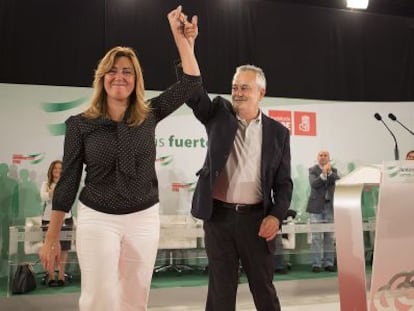 Susana Díaz y José Antonio Griñán, en el último comité director del PSOE.