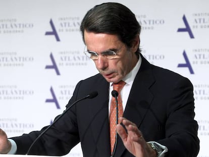 Aznar, este jueves, en Madrid.