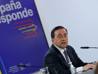 El ministro de Exteriores, José Manuel Albares, este martes en la conferencia de prensa posterior a la reunión del Consejo de Ministros.
