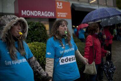Employees of the Spanish electrical appliance maker Fagor's Edesa plant protest in defense of their jobs.