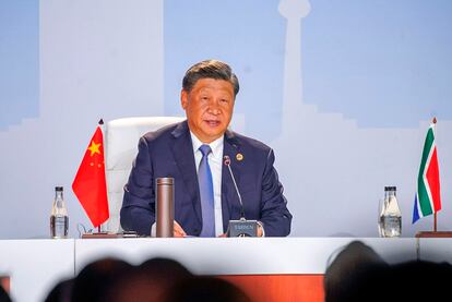 El presidente chino Xi Jinping pronuncia un discurso durante la Cumbre BRICS en Johannesburgo, Sudáfrica, el pasado 24 de agosto.