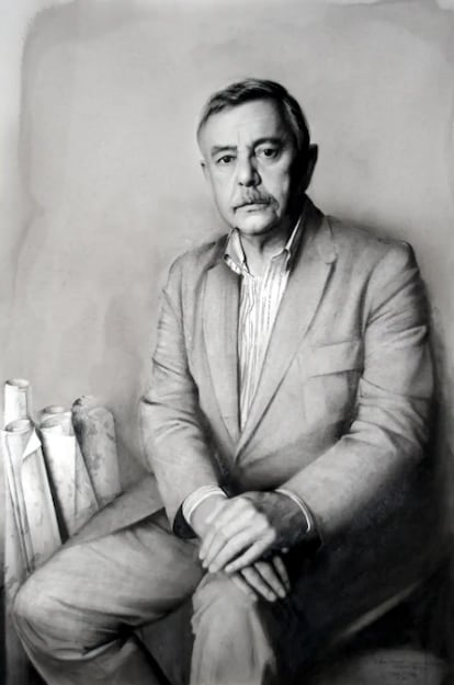 El arquitecto José Miguel Merino de Cáceres en un retrato de Carlos Muñoz de Pablos cedido por la familia.