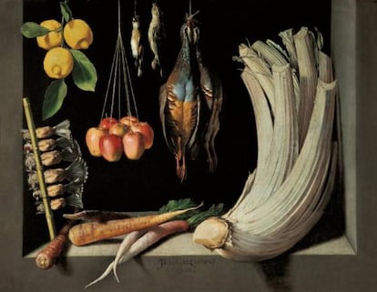 Juan Sánchez Cotán ‘Still Life with Game Fowl, Vegetables and Fruit,’ exhibited in the Prado Museum.