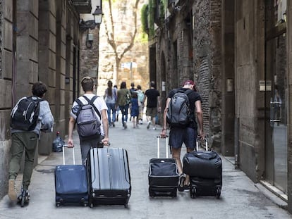 Un grupo de turistas, en Barcelona.