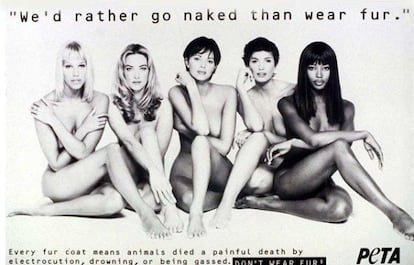 Campaña de PETA en la que hace 20 años participó Naomi Campbell.