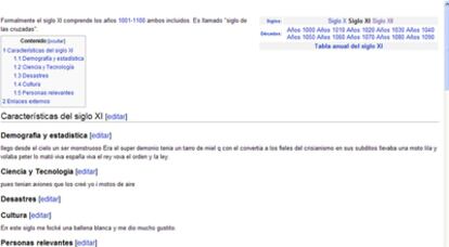 Una entrada bromista sobre el siglo XI en la enciclopedia libre Wikipedia.