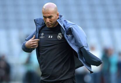 Zinedine Zidane, en el último entrenamiento antes del partido contra el Bayern.