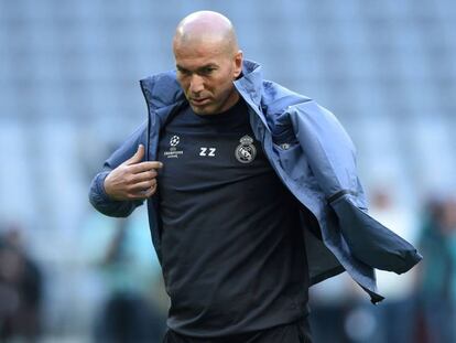 Zinedine Zidane, en el último entrenamiento antes del partido contra el Bayern.