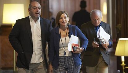 Carme Forcadell, este martes, a la salida de la reuni&oacute;n de la Mesa del Parlament.