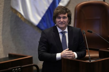 El presidente argentino, Javier Milei, en el parlamento israelí, en Jerusalén, el 11 de junio de 2025.