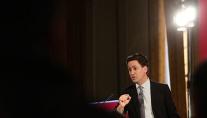 Miliband, durante su discurso sobre inmigración