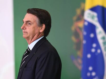 El presidente Bolsonaro durante la toma de posesión de sus ministros este miércoles en Brasilia. 