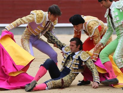 David Mora herido en la Feria de San Isidro el pasado 20 de mayo.